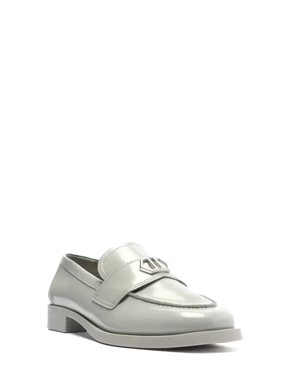 Arezzo Grey Leather Loafers with Silver Detail