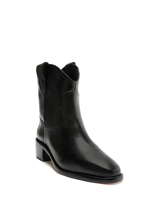 Arezzo Black Leather Cowboy Boots