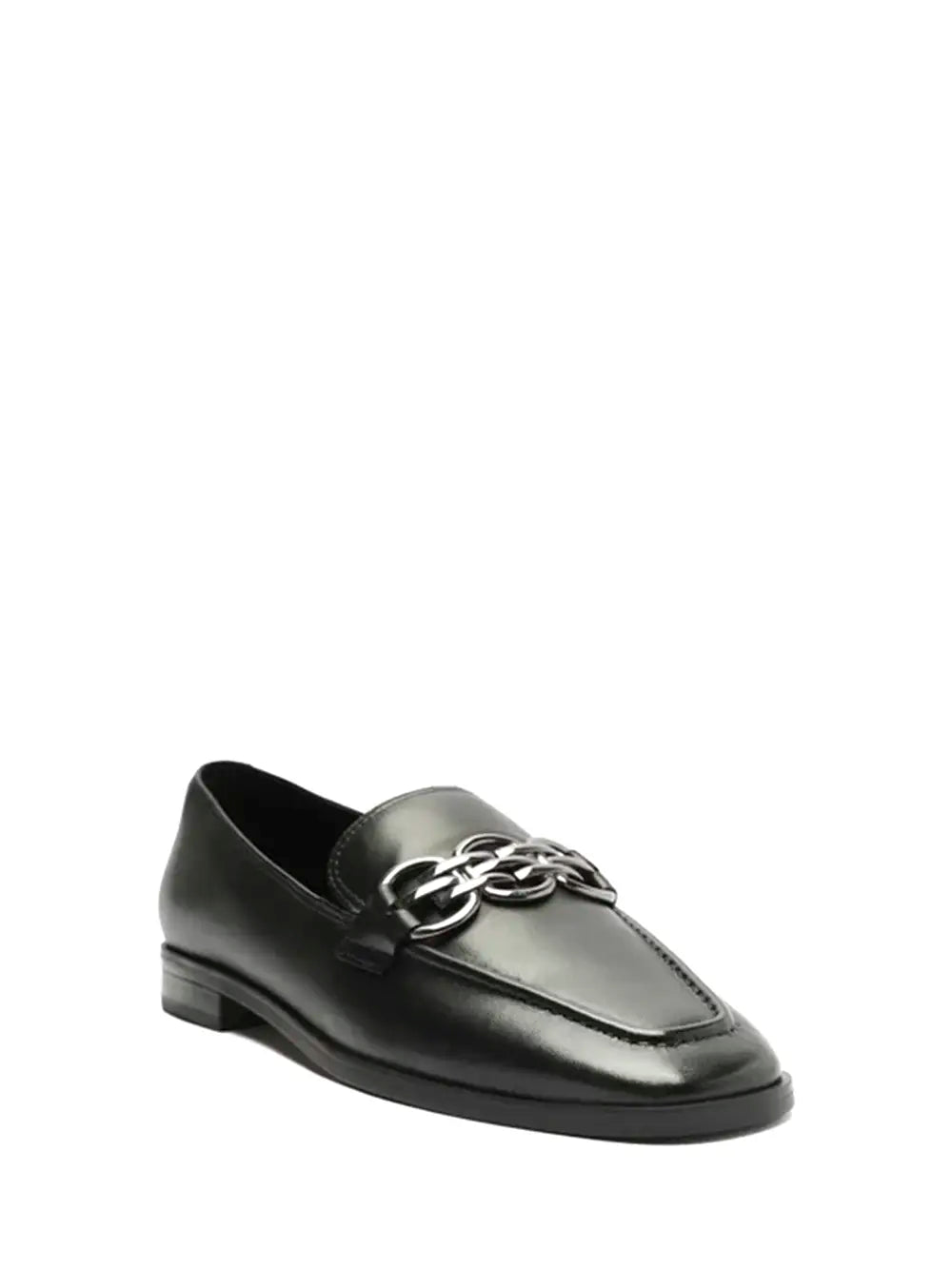 Arezzo Black Leather Loafers with Silver Detail