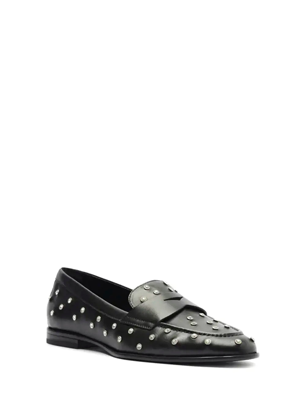 Loafer Arezzo Preto em Pele com Tachinhas