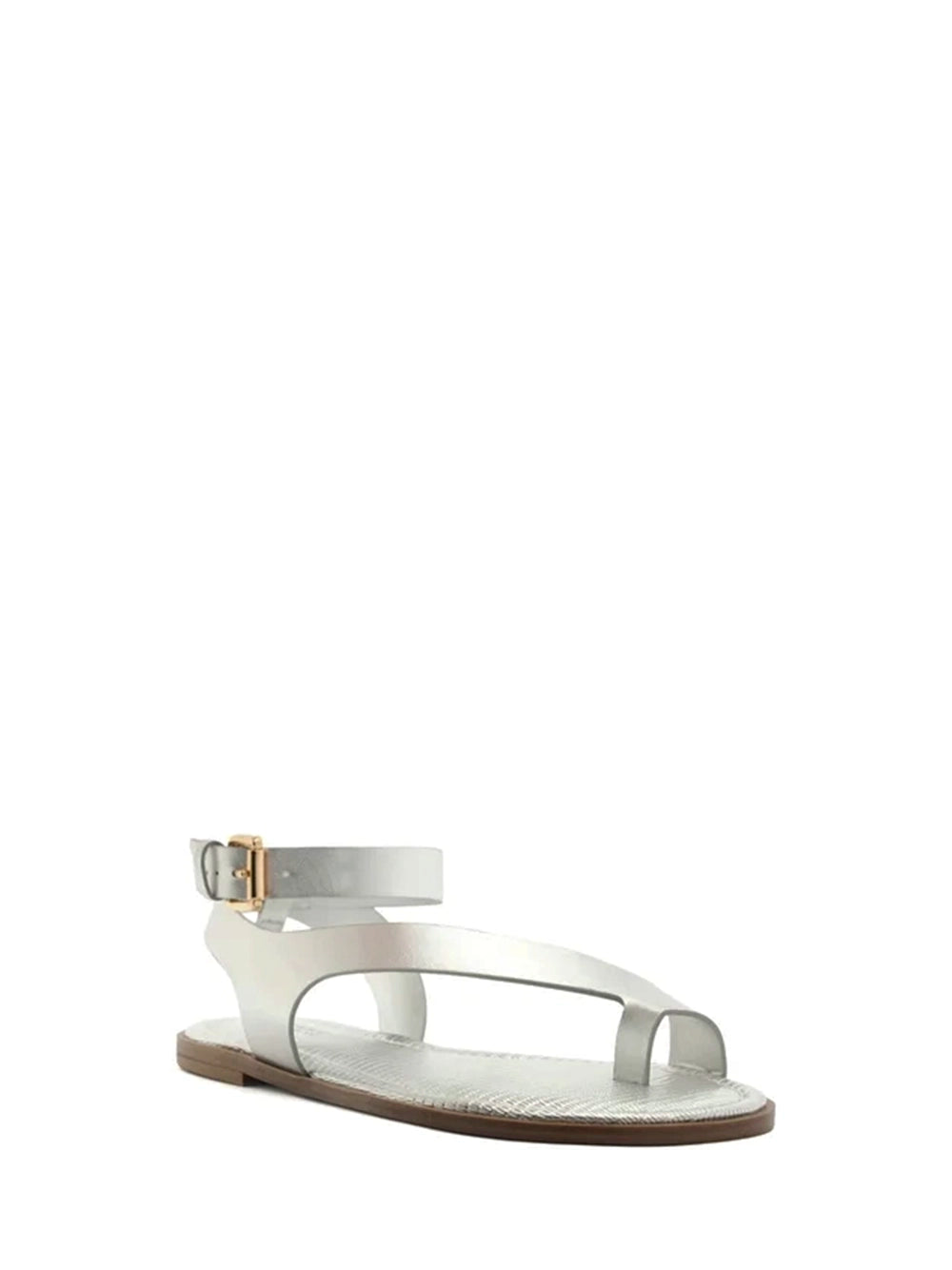 Silver Leather Sandal with Strap