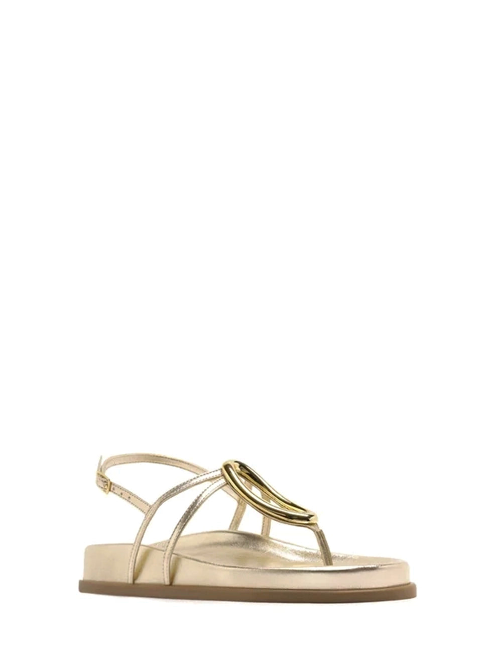 Gold Leather Sandal with Organic Metal Detail