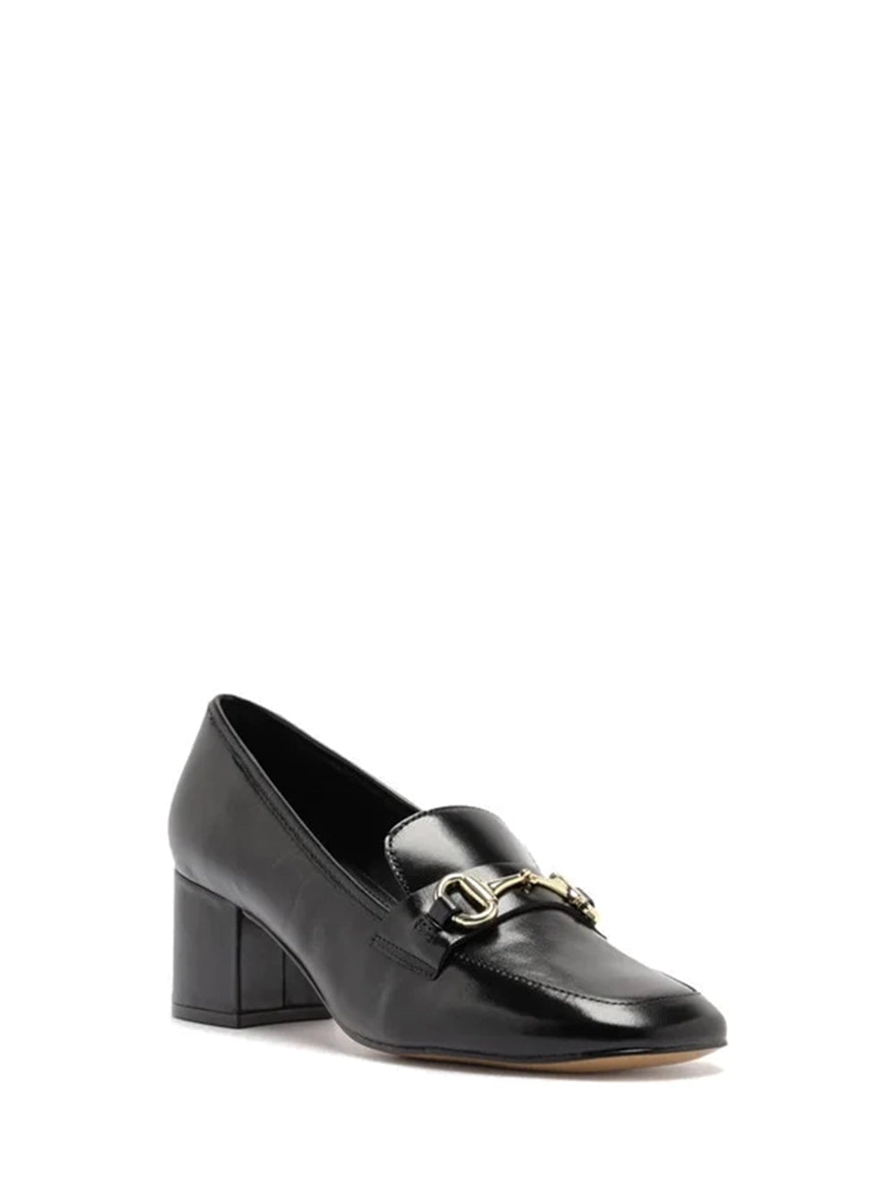 Loafer Arezzo Preto em Pele e Salto Bloco