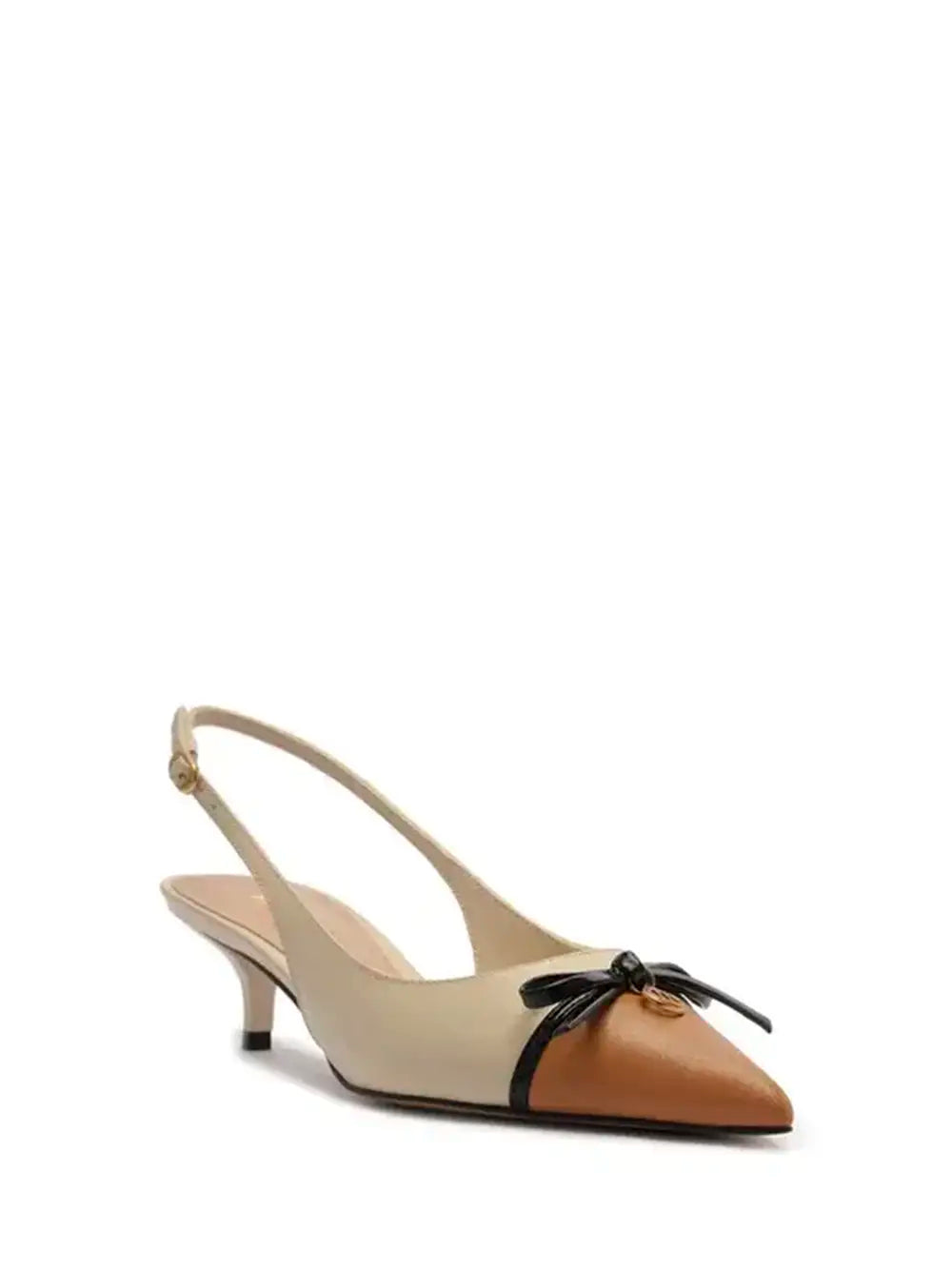 Beige Leather Stiletto with Brown Toe Cap