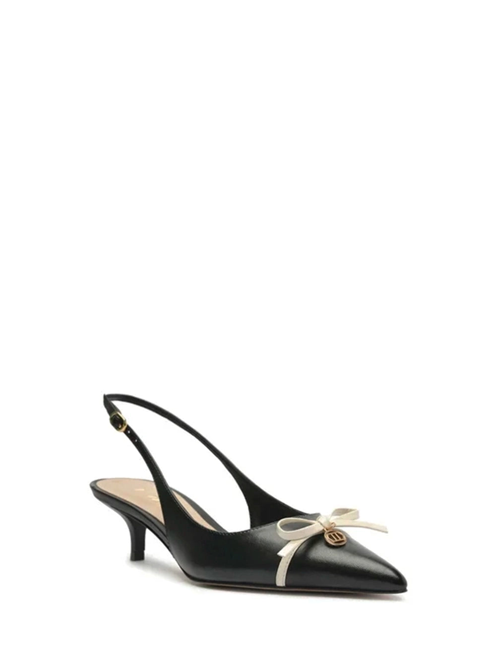 Scarpin Preto em Pele Salto Baixo Slingback
