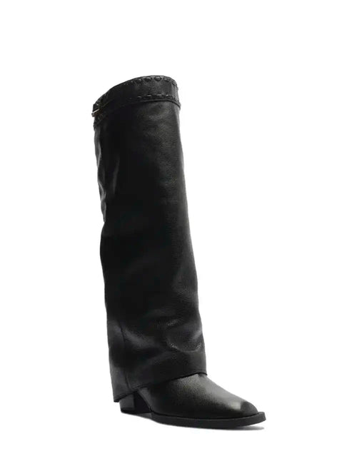 Bota negra de piel de caña alta