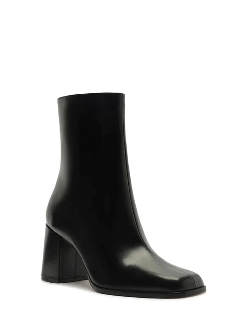 Arezzo Black Leather Ankle Boot with Square Toe