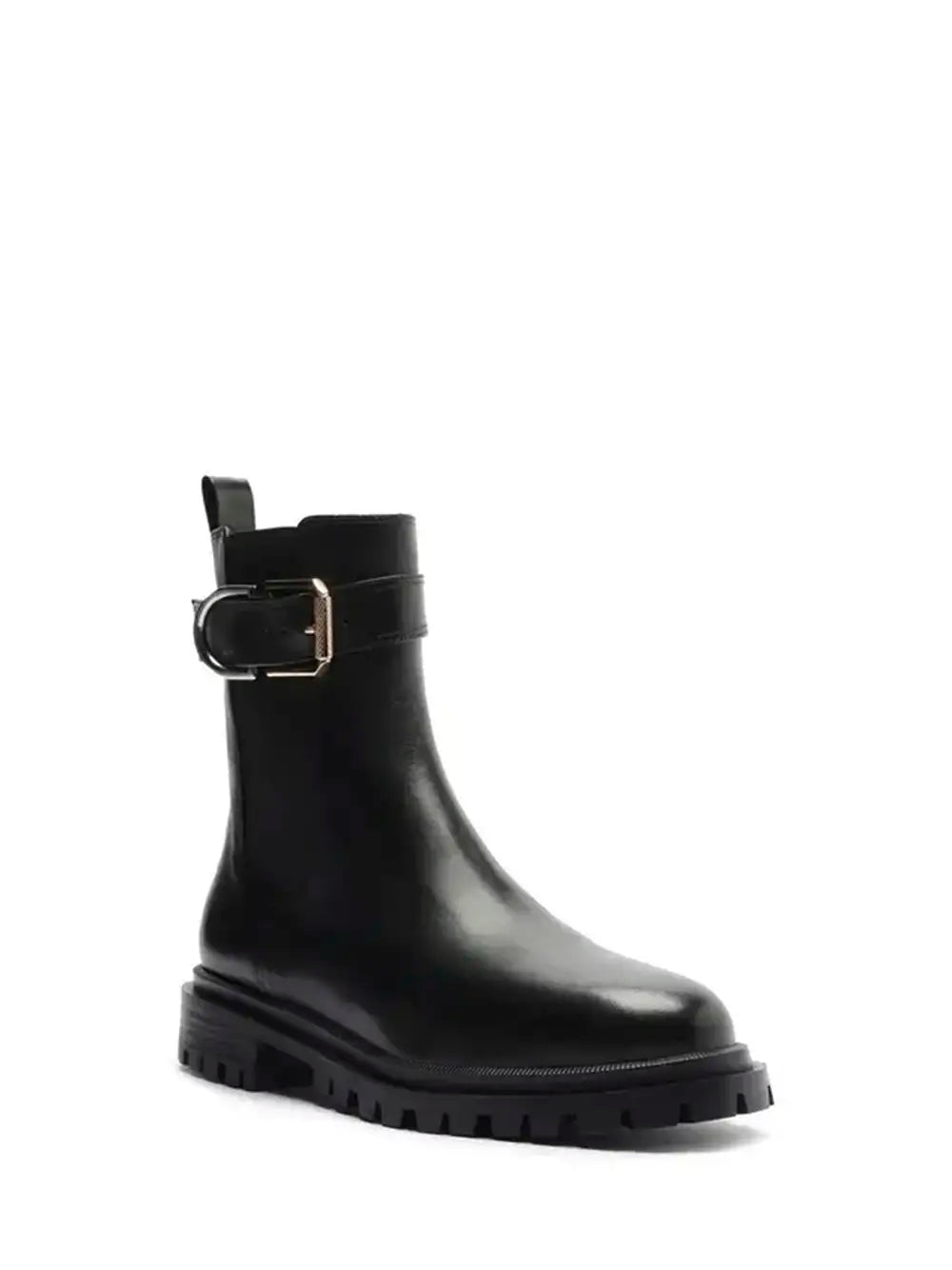 Bota Preta em Pele e Fivela
