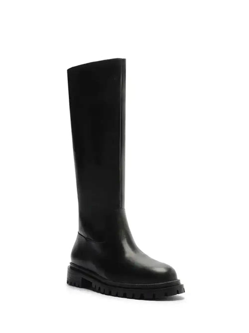 Bota Negra de Piel y Caña Alta
