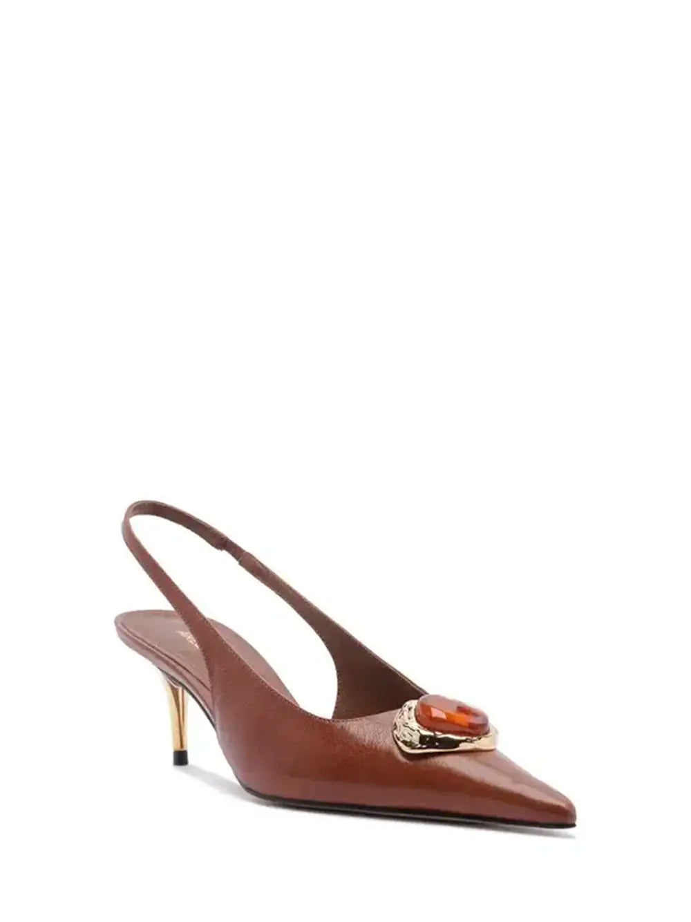 Brown Leather Scarpin with Stone Toe