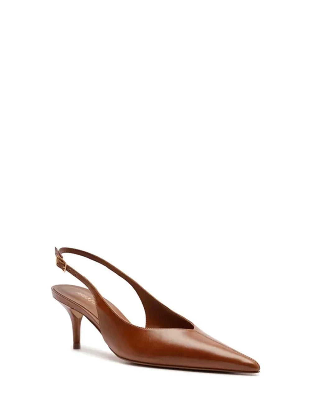 Brown Leather Kitten Heel Pumps