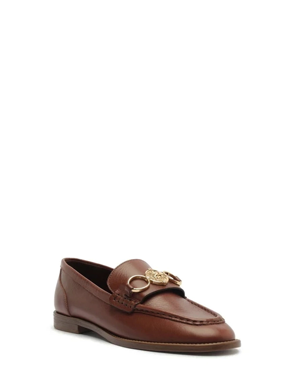 Loafer Arezzo em Pele Castanha e Metal