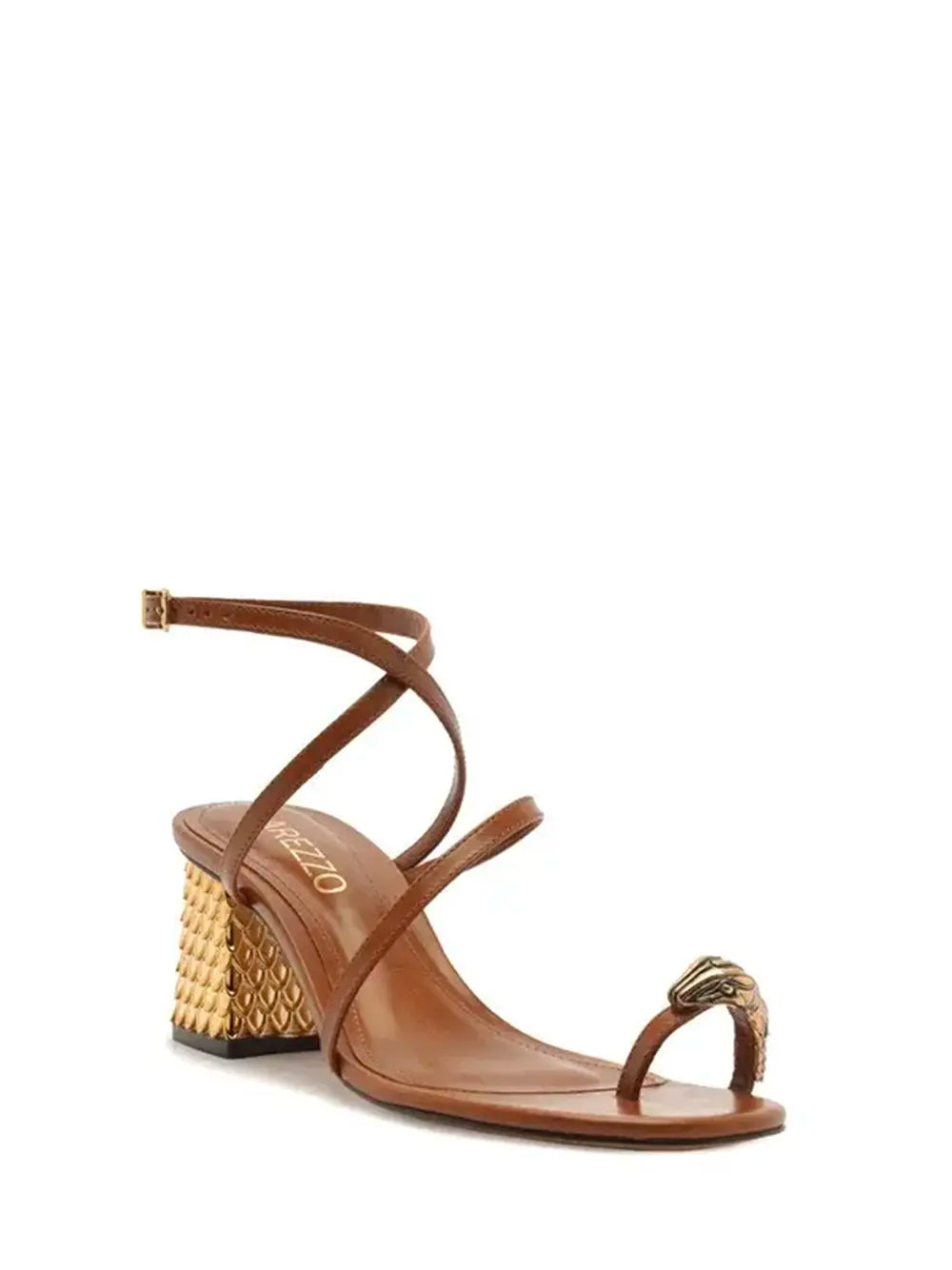 Sandália Arezzo em Pele Camel e Tiras com Metal