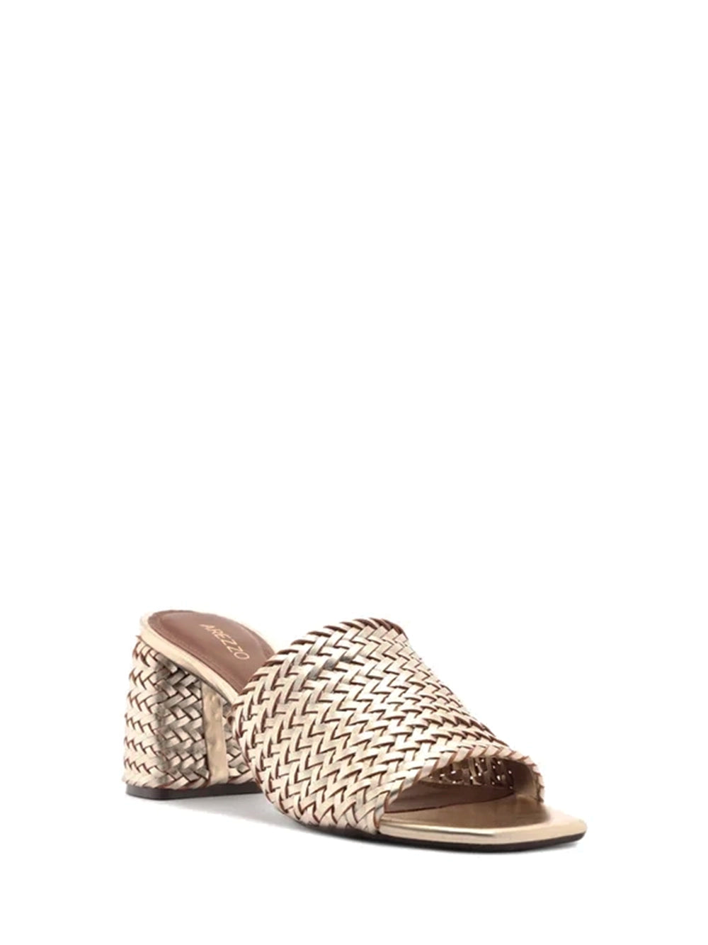 Gold Braided Block Heel Single Strap Sandal