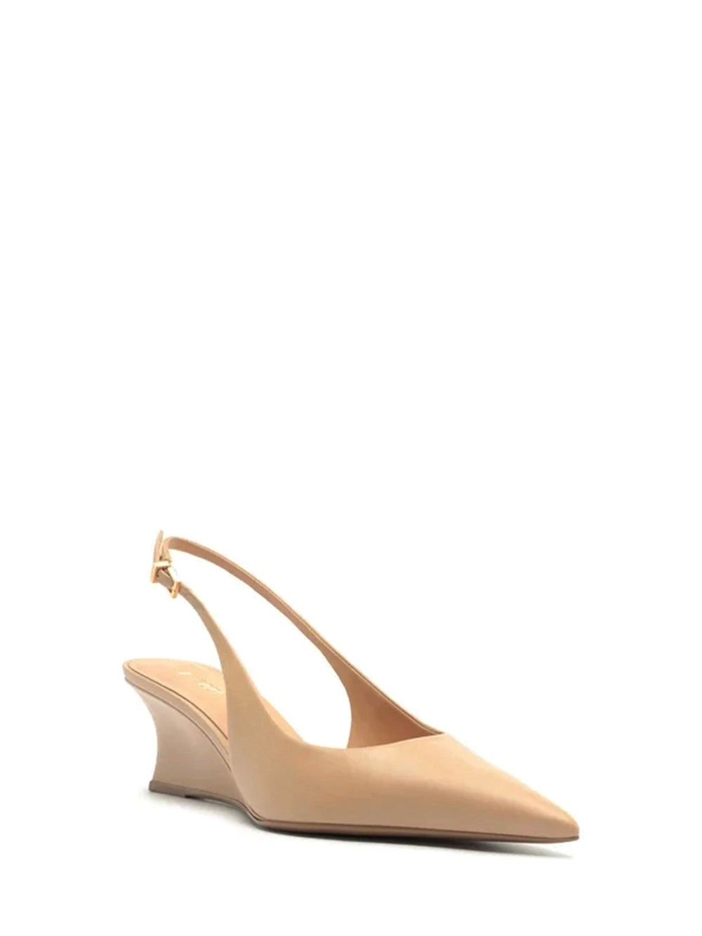 Scarpin em Pele Beige e Salto Baixo Anabela