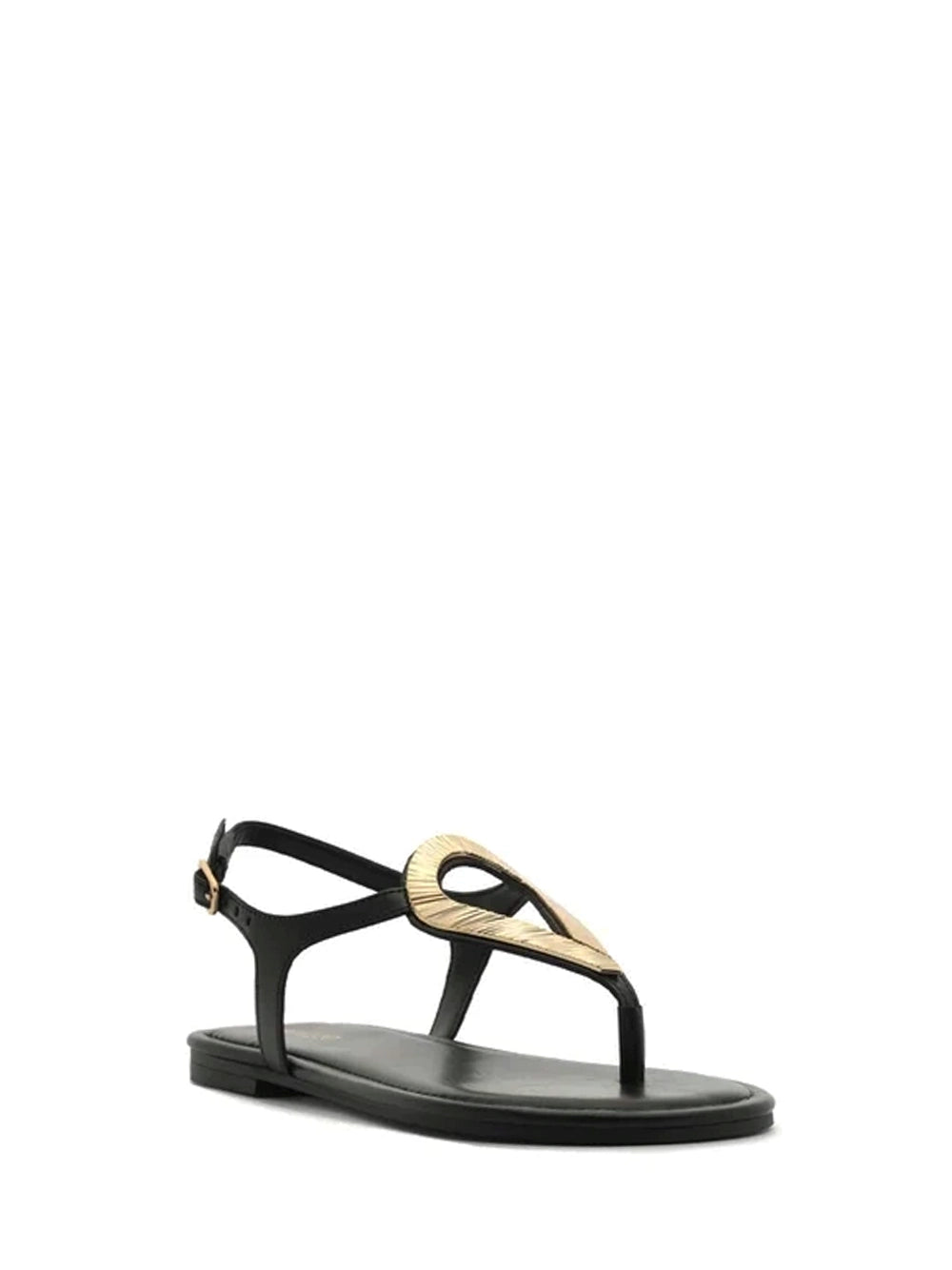 Black Leather and Metal Textured Sandals