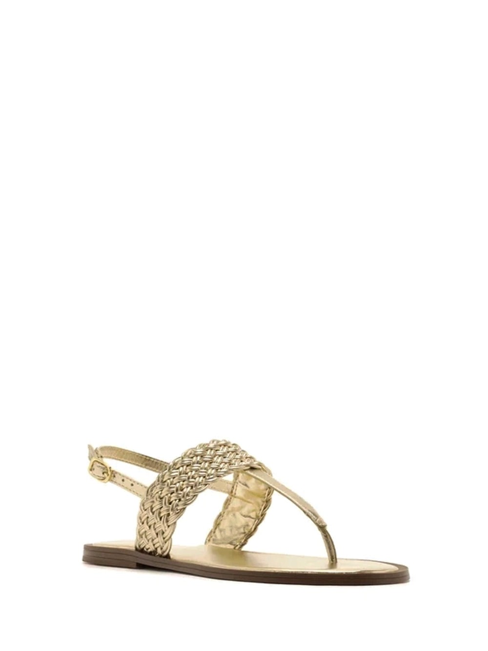 Golden Leather Sandal with Braided Strap
