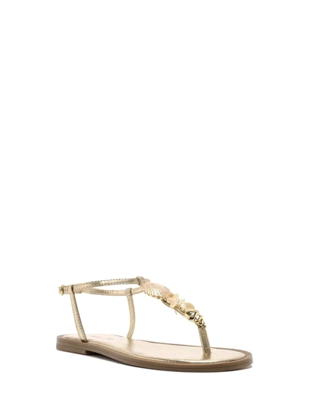 Gold Leather and Shell Sandals