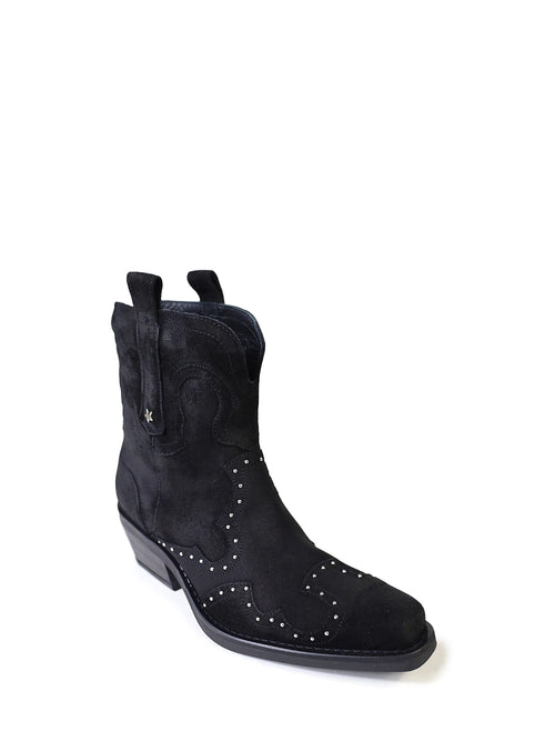 Bota Texana em Camurça Preta e Studs