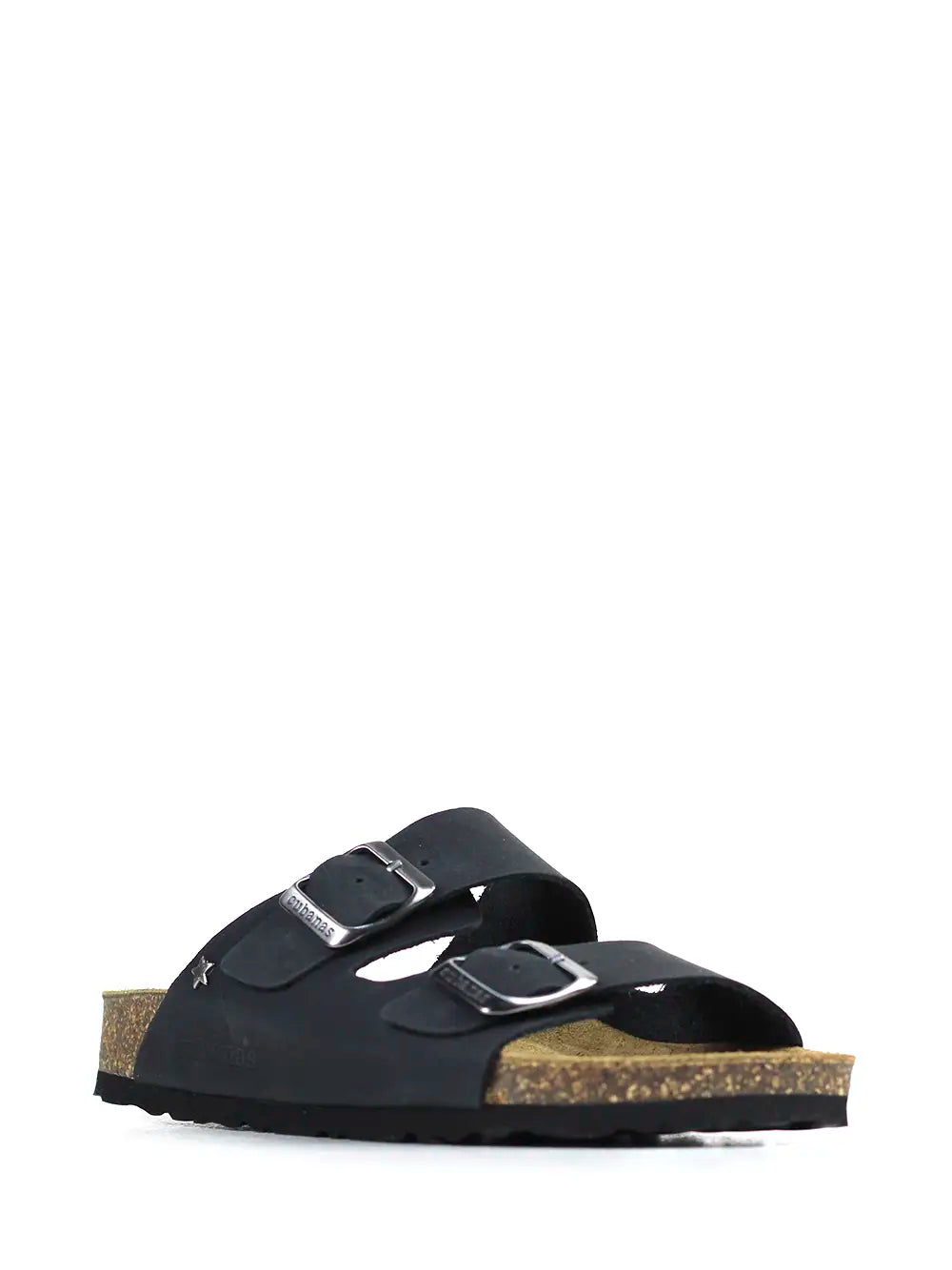 Amália Dark Blue Leather Two-Strap Sandals