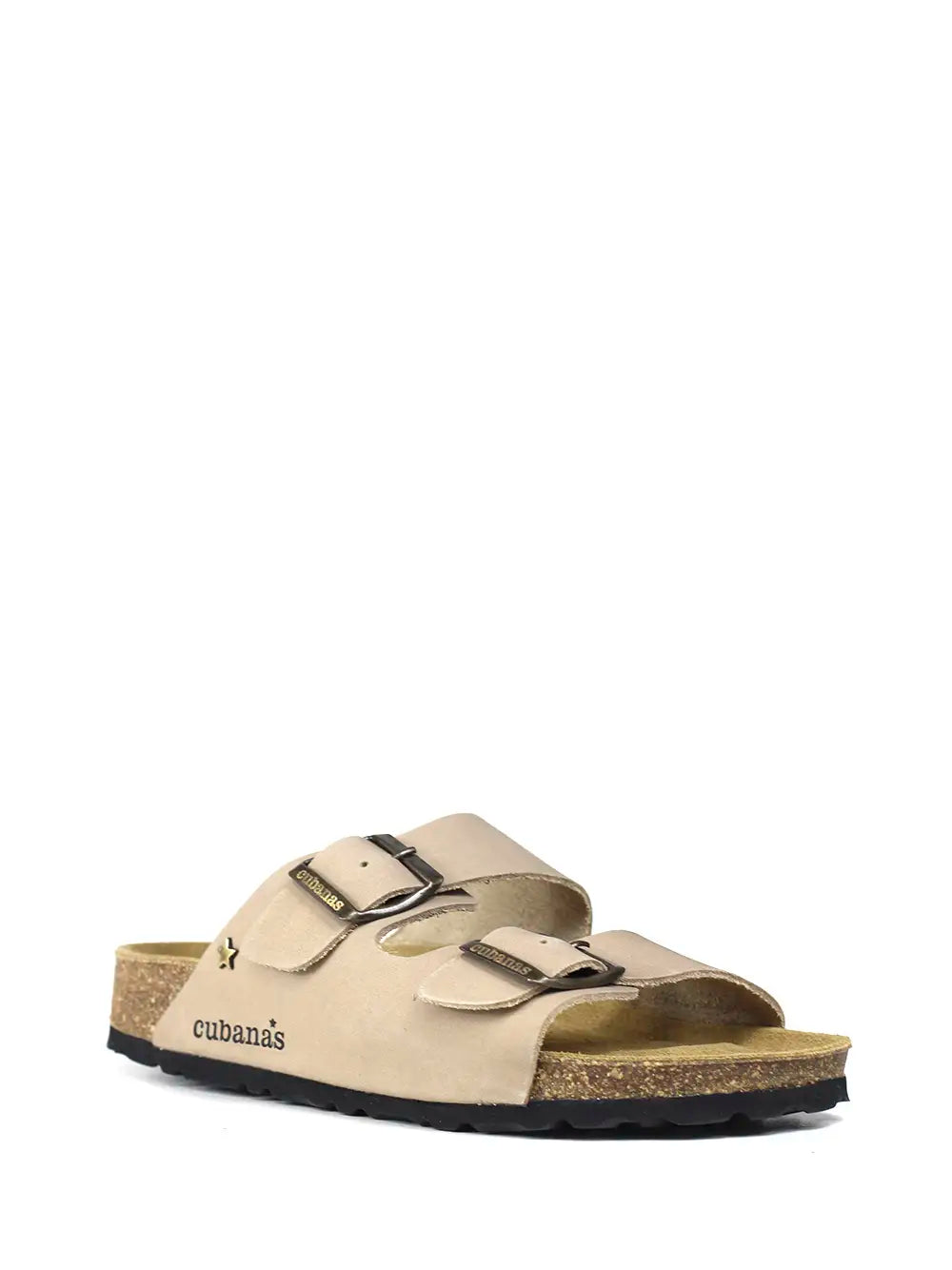 Men's Beige Leather Two-Strap Sandals