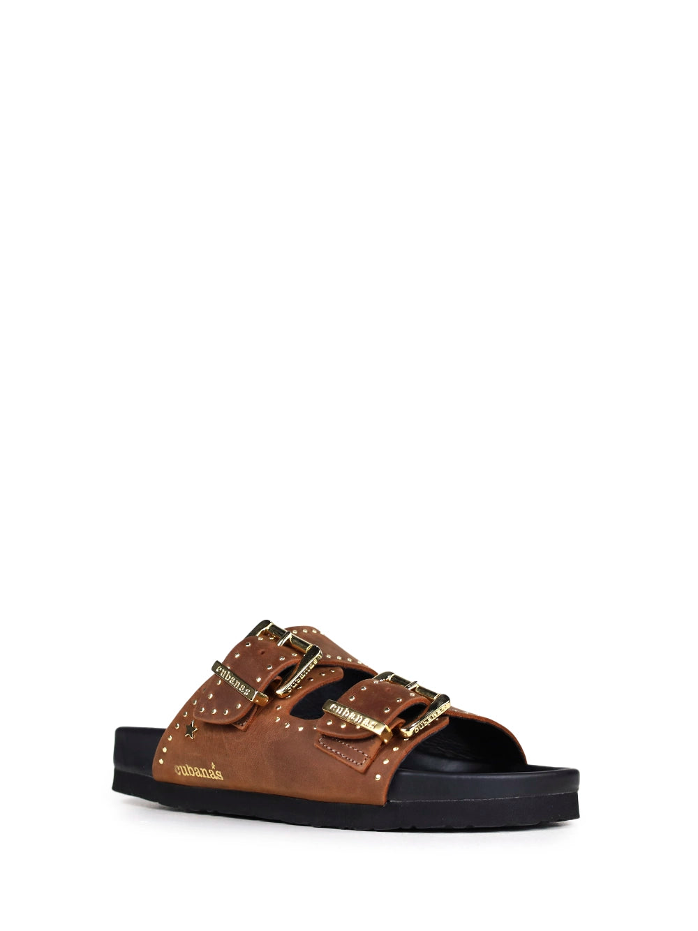 Amália Leather Sandals in Brown with Studs
