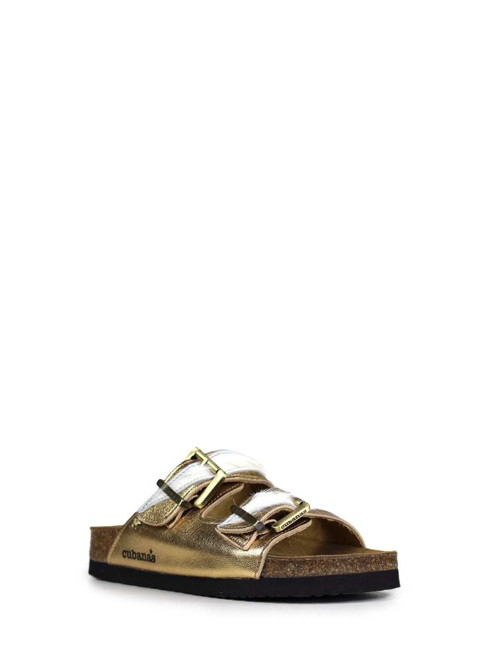 Amália Golden Leather and Fur Sandals