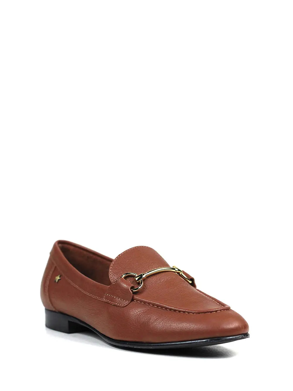 Loafer Castanho Raso em Pele e Metal Dourado