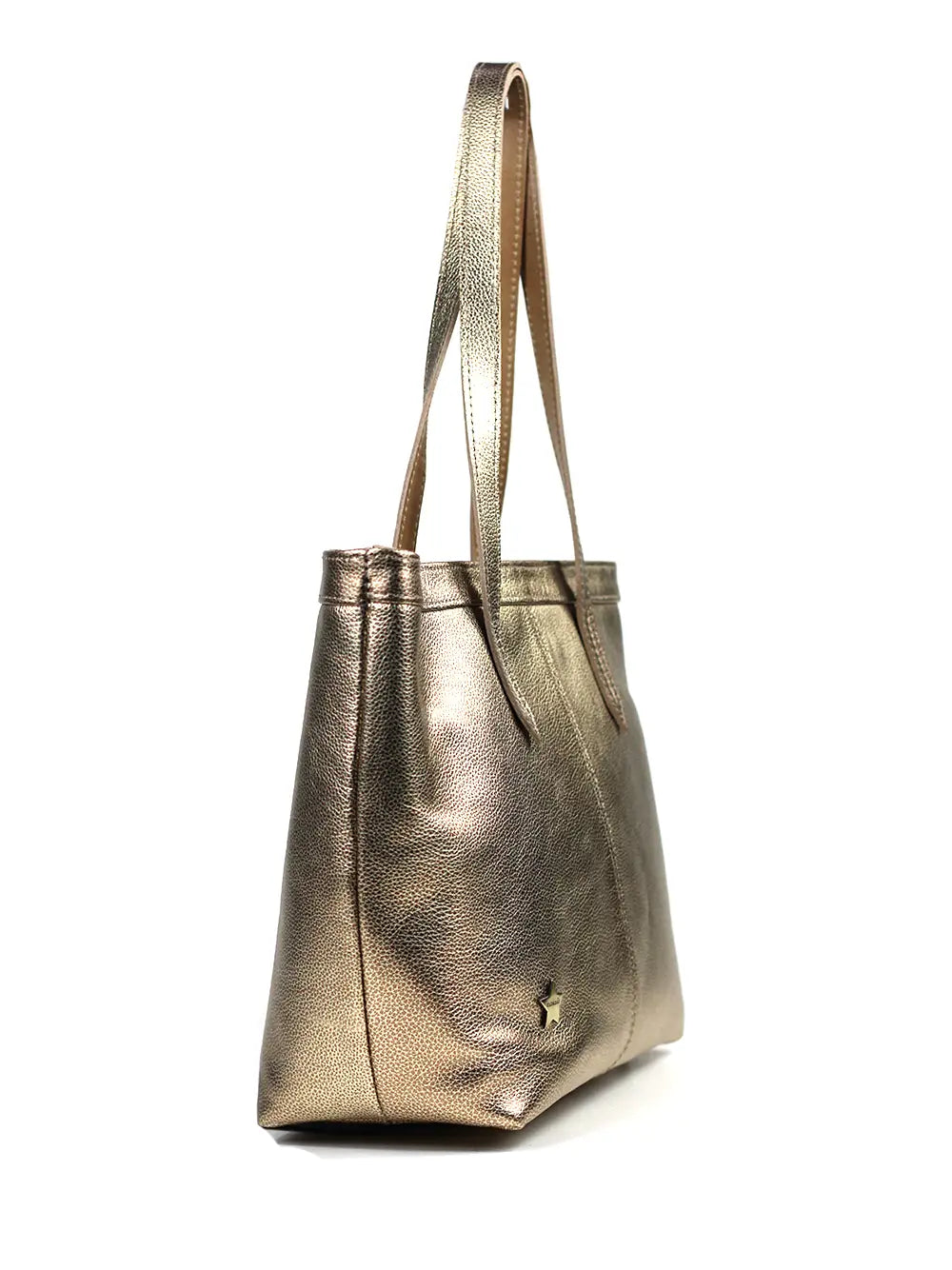 Gold Leather Shopper Bag with Shoulder Strap