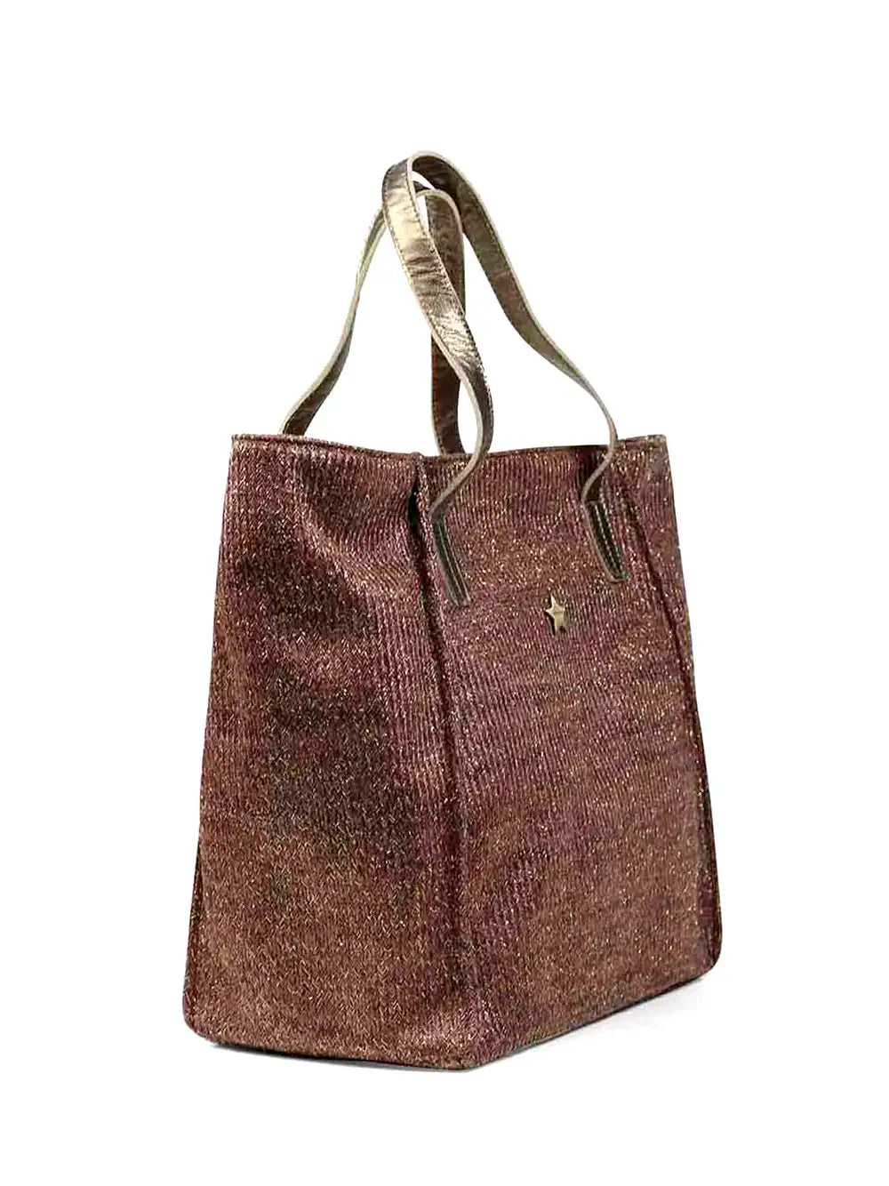 Mala Shopper em Tecido Castanho com Glitter