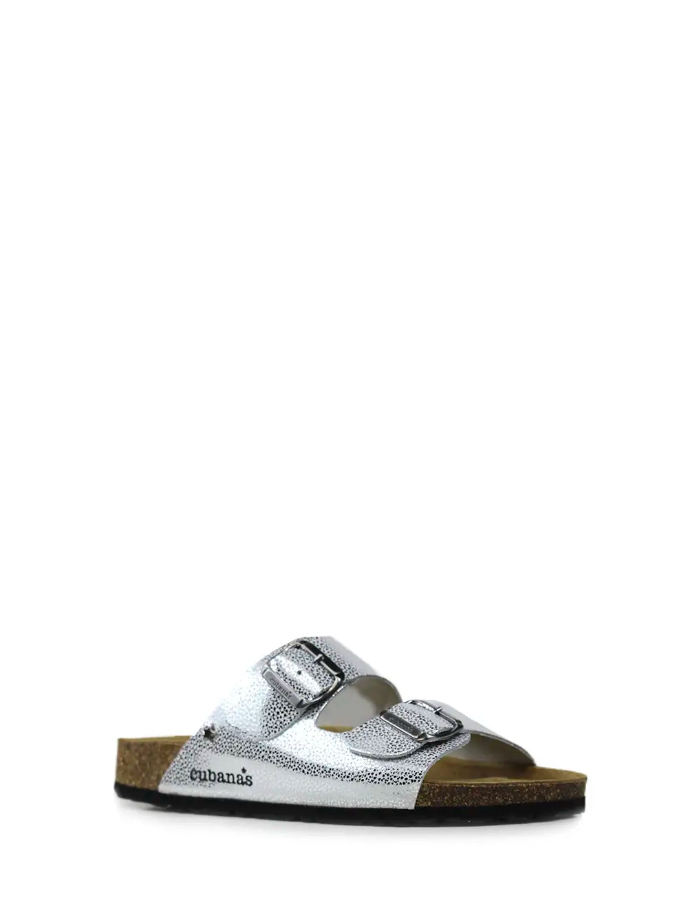 Amália Silver Leather Two-Strap Sandals