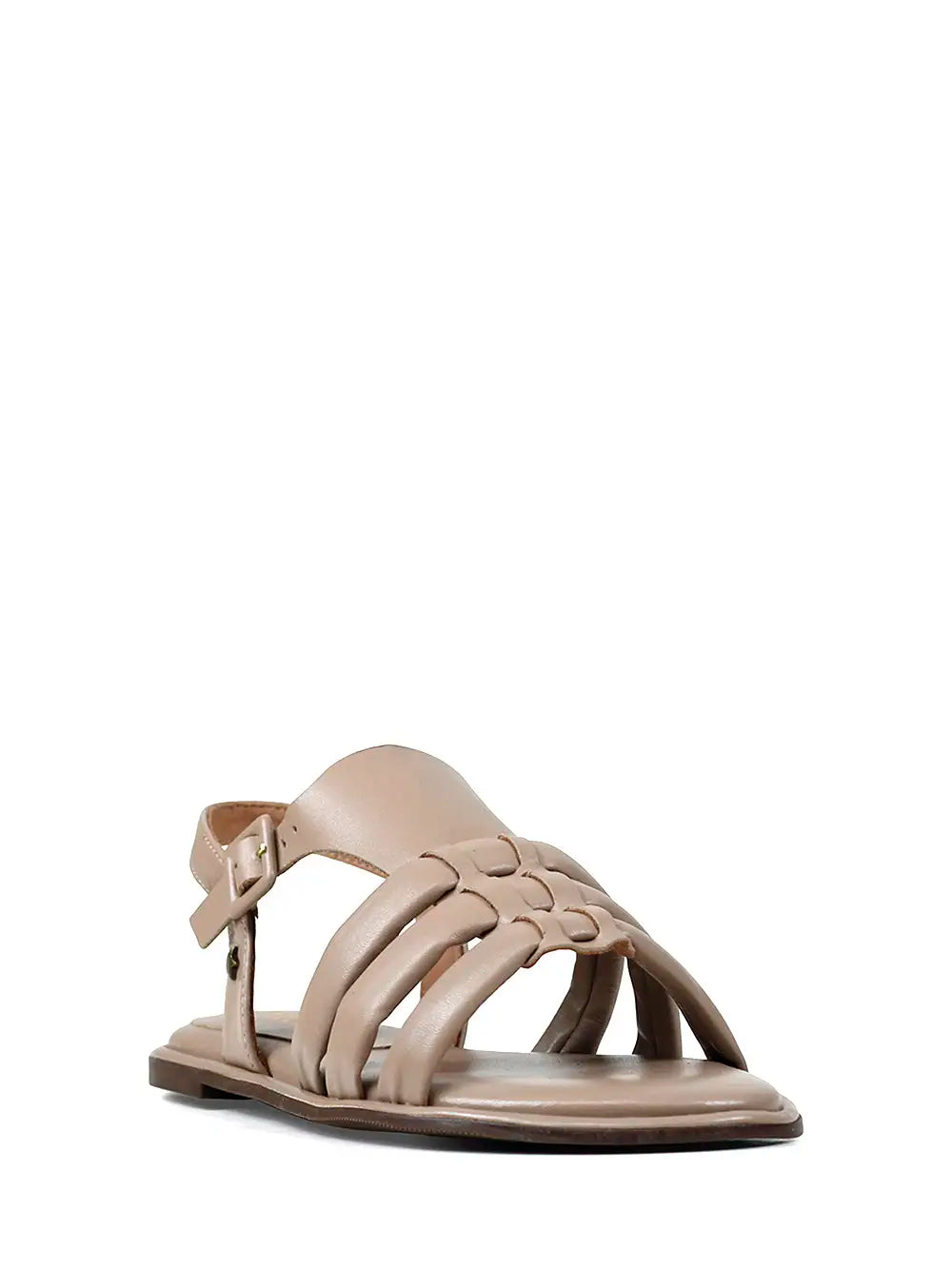Sandália em Pele Beige com Tiras Entrançadas