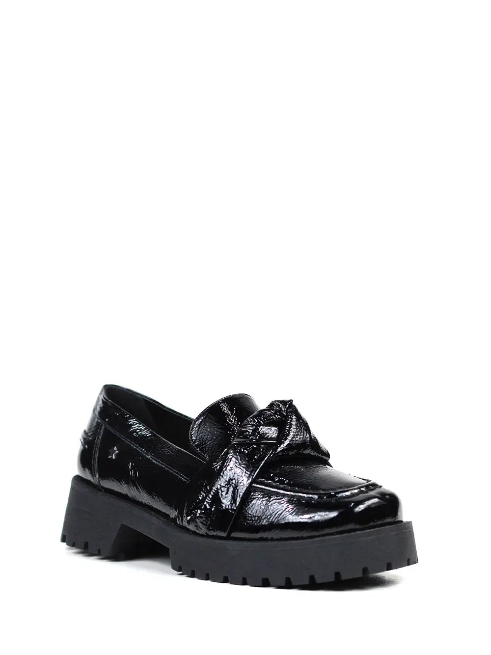 Black Textured Leather Loafer with Lug Sole