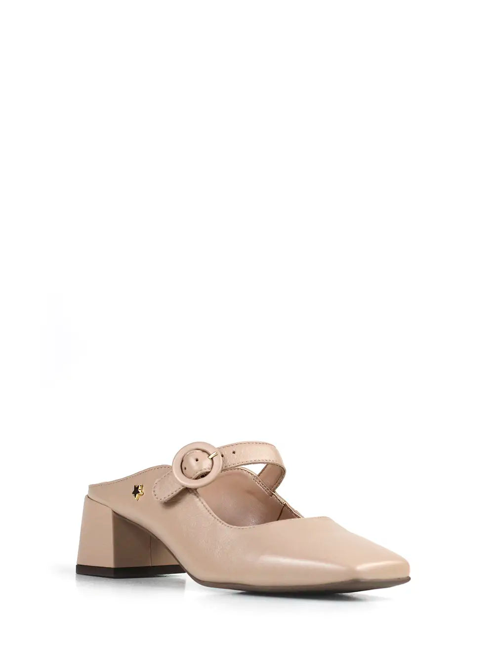 Mule em Pele Rosa e Fecho de Fivela