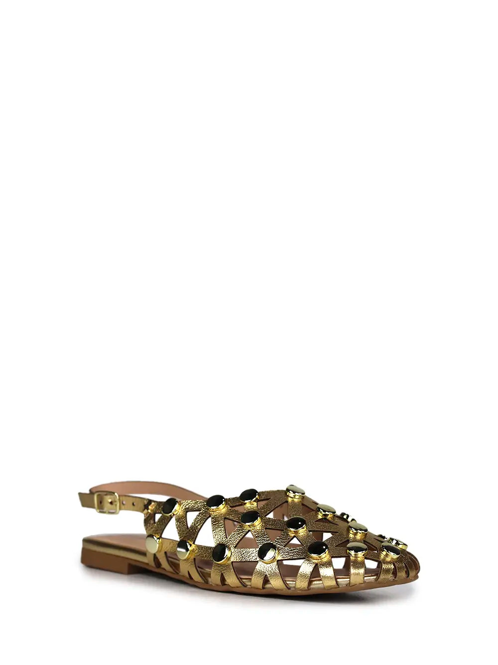 Mule em Pele Dourada e Tachas
