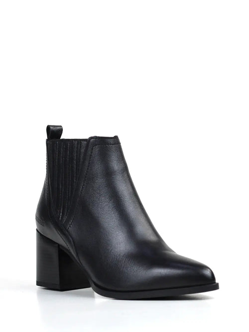 Black Textured Leather Ankle Boot with Block Heel