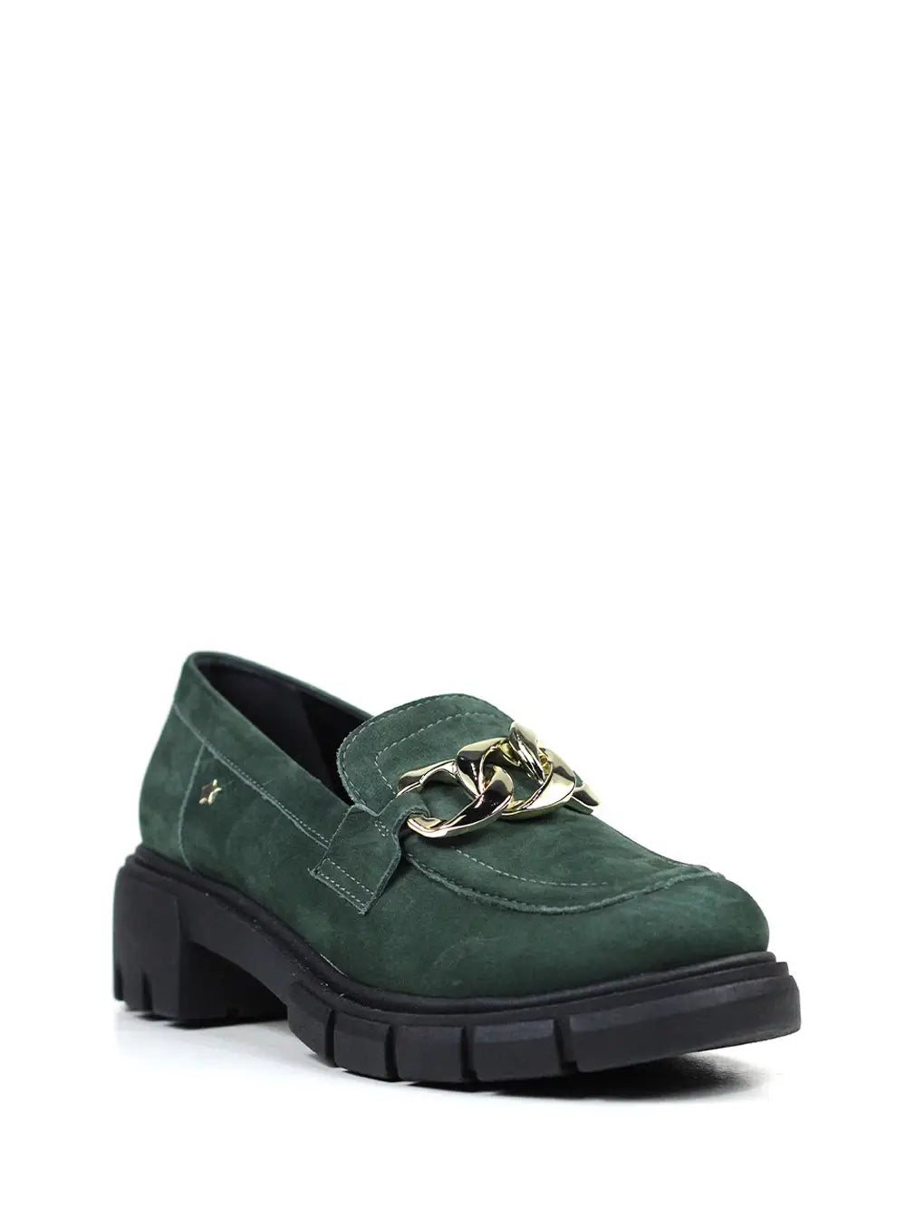 Green Suede Loafers With Lug Sole