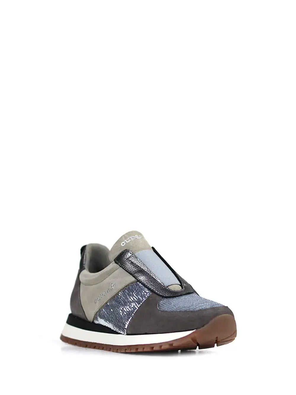 Grey Suede and Silver Glitter Trainers
