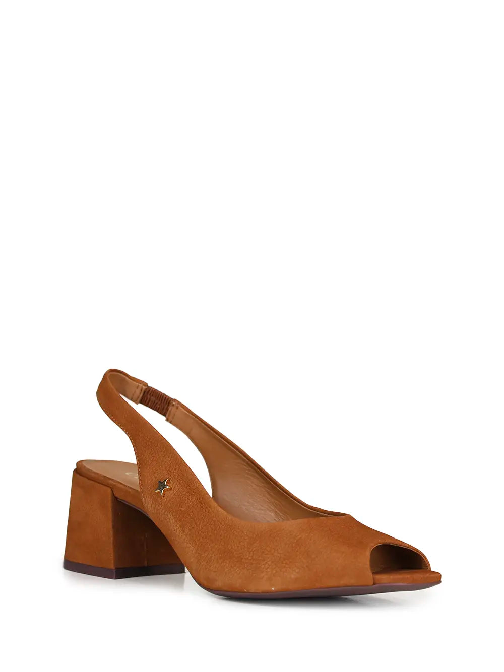 Sandália Peep Toe em Pele Castanha