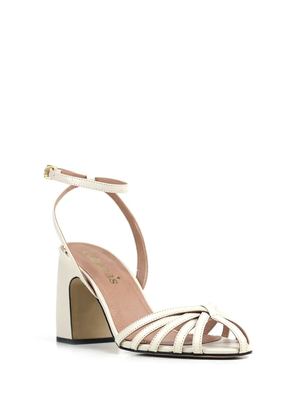Sandália em Pele Off-White e Tiras