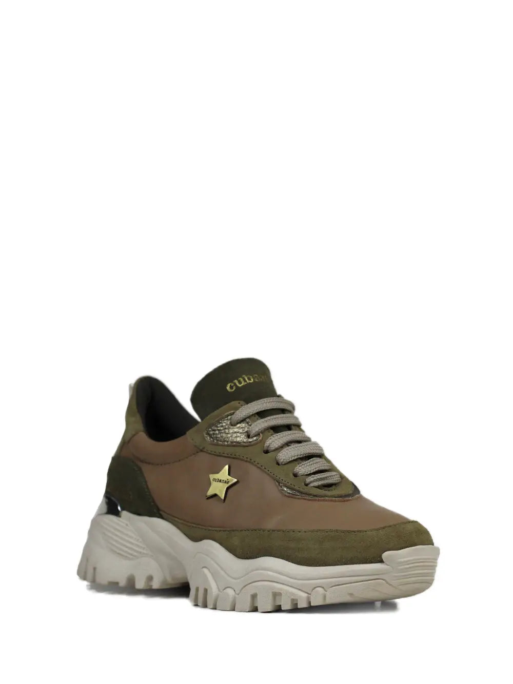 Camel Leather and Suede Trainers with Track Sole