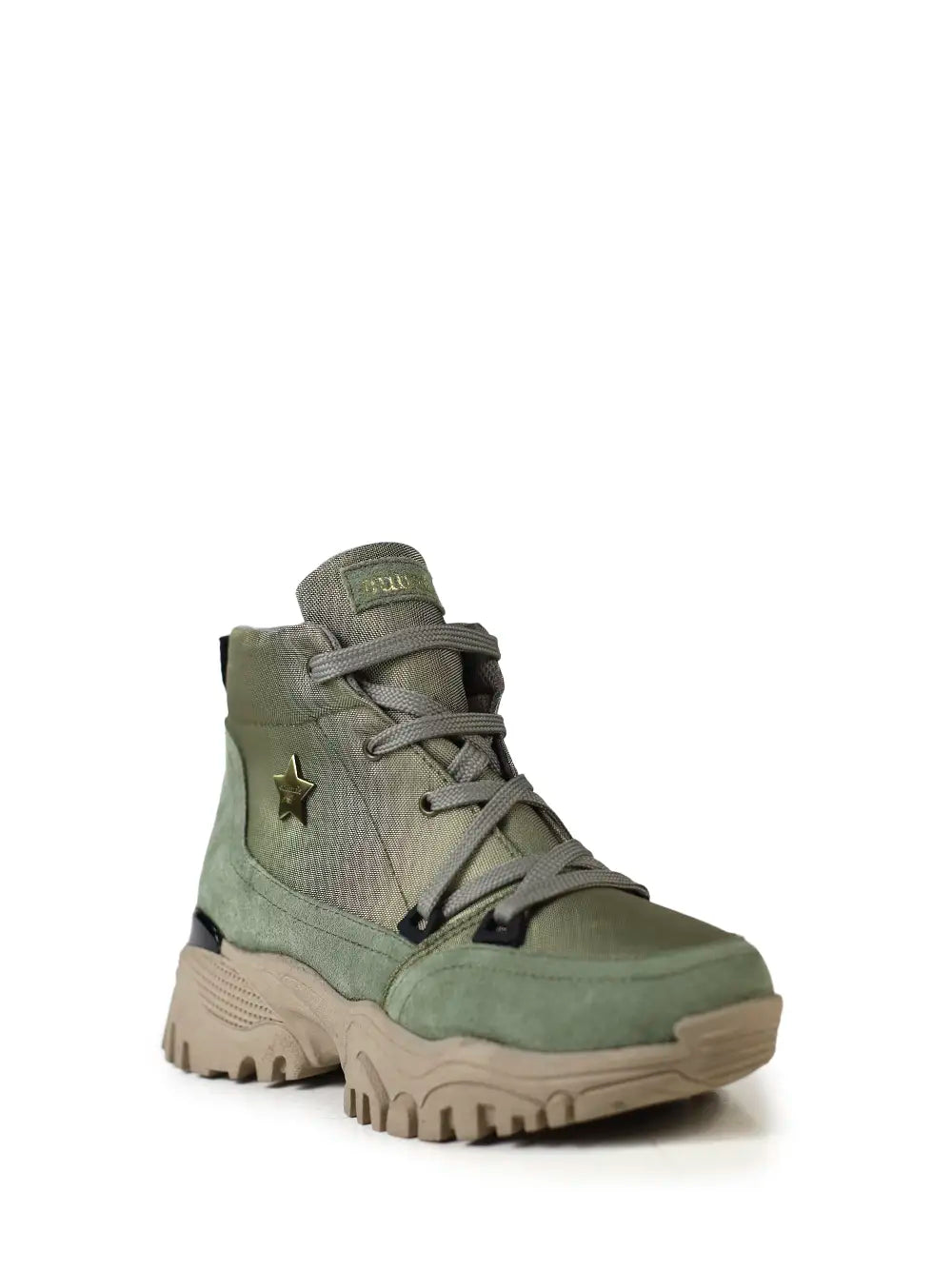 Green Fabric and Suede Sneakers