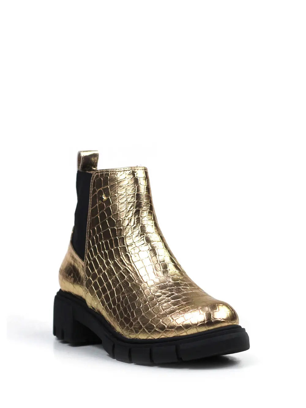 Bota em Pele Dourada com Efeito Croco