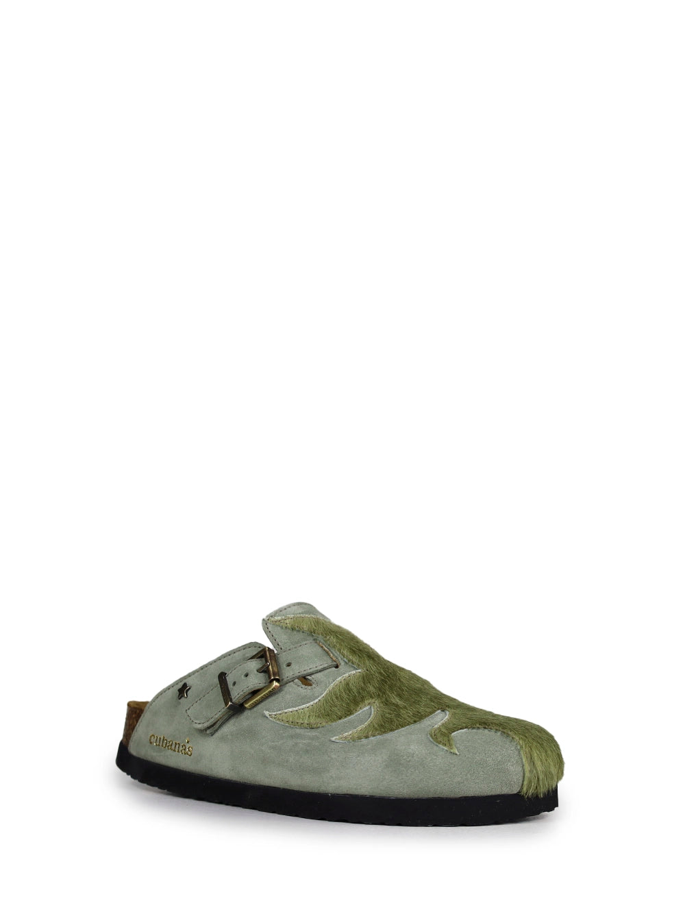 Maria Green Suede and Fur Sandals