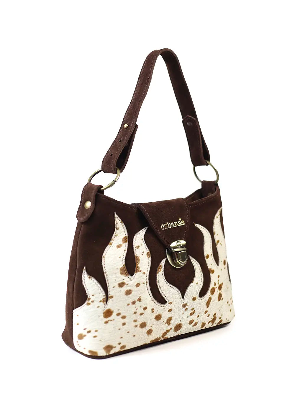 Mala em Camurça Castanha e Animal Print Vaca
