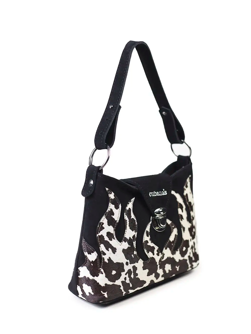 Mala em Camurça Preta e Animal Print Vaca
