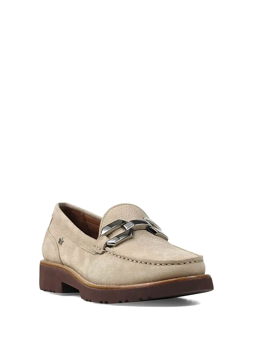 Beige Leather Loafers with Silver Detail
