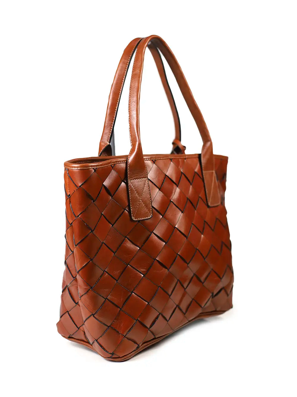 Brown Braided Leather Shopper Bag