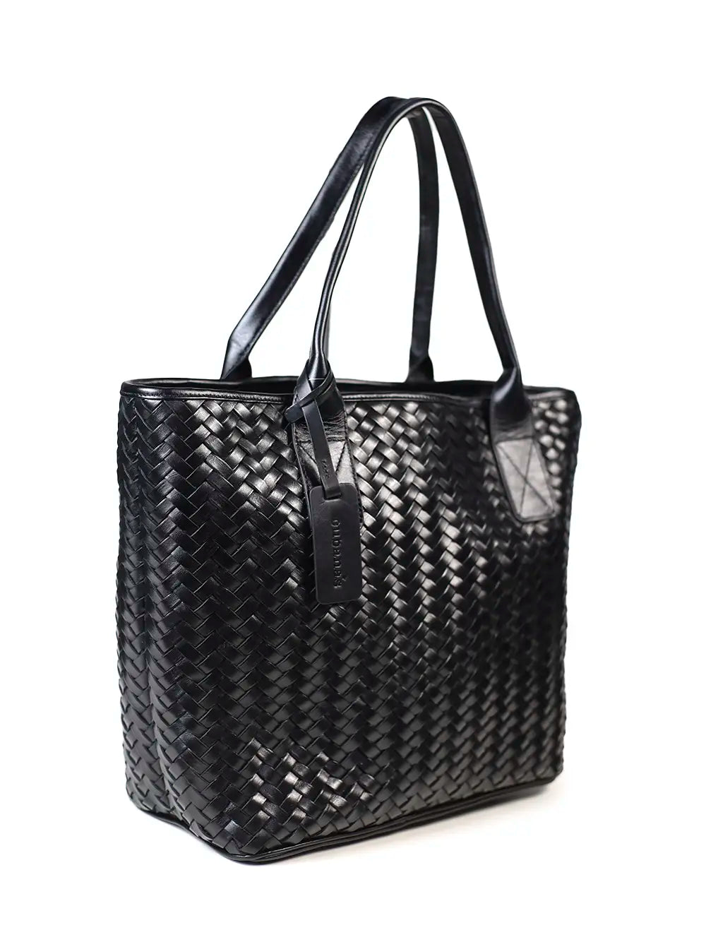 Black Braided Leather Shopper Bag