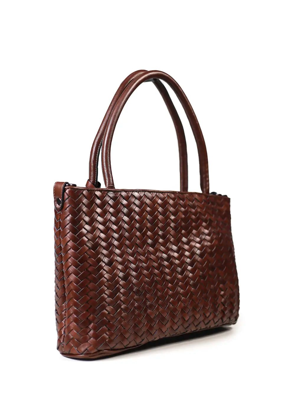 Midi Braided Brown Leather Bag